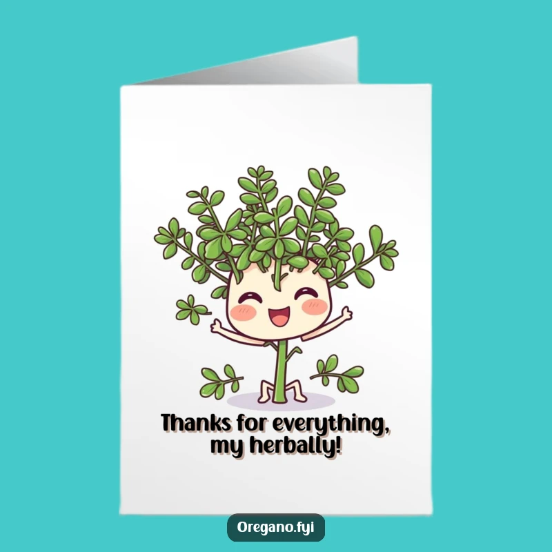 Free Printable Thank You Card: Wiggling Oregano, Happy Herb Greeting, Downloadable Gift!