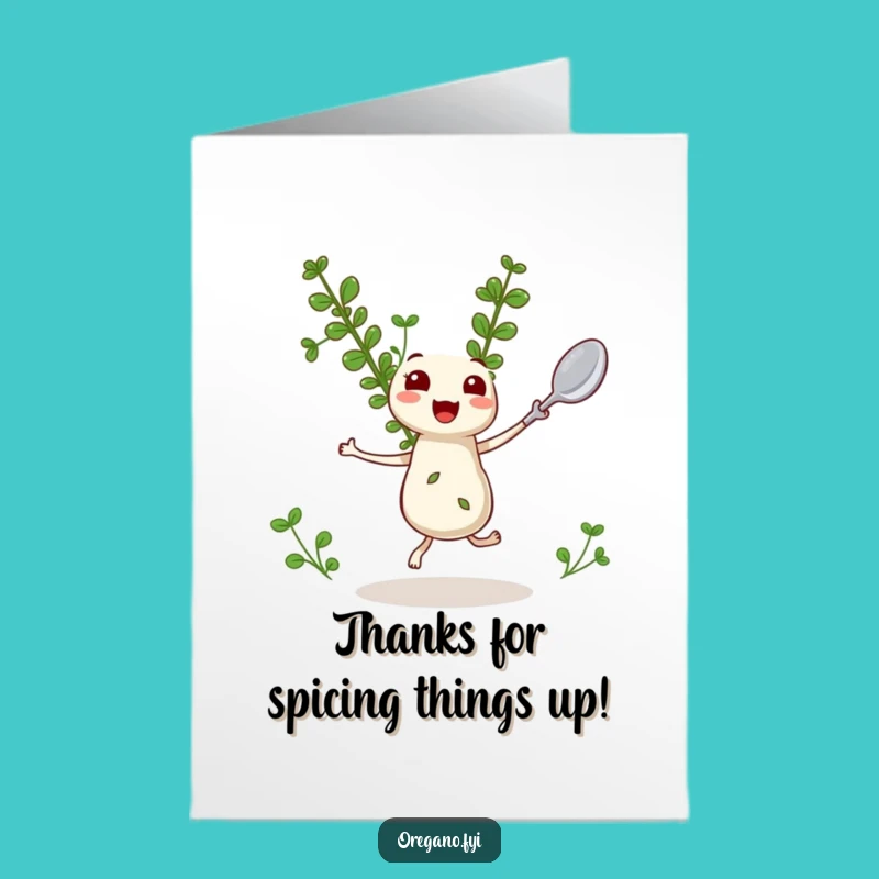 Free Printable Oregano Thank You Card: Dancing Herb Offers Thanks with Spoon