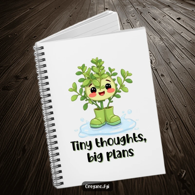 Funny Oregano Rain Boots Notebook: A happy oregano character in tiny rain boots, inspiring delightful note-taking.