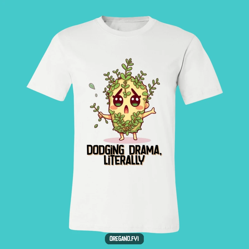 Funny Oregano T-Shirt - Shocked Herb Dodging Falling Sprig, Hilarious Gift!
