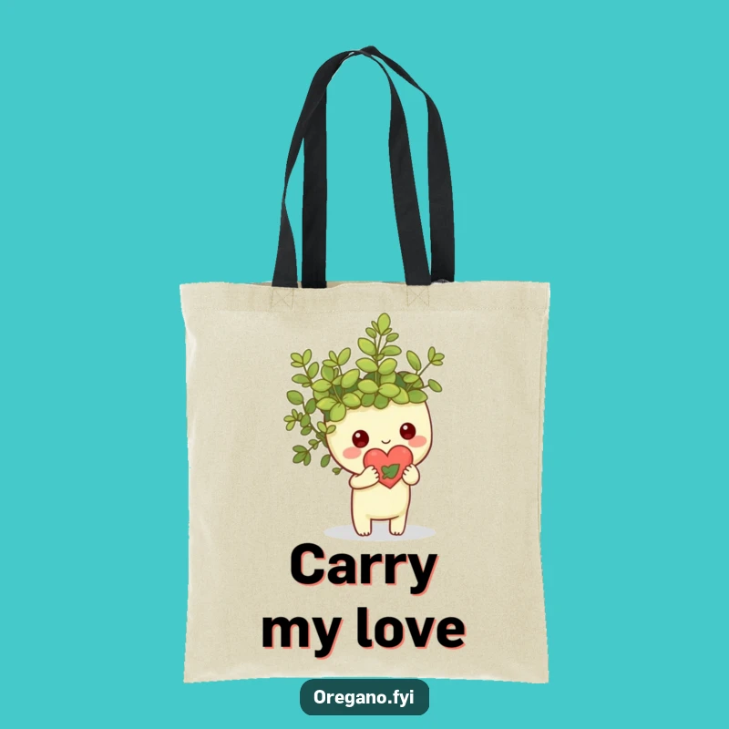 Funny Kawaii Oregano Heart Tote Bag: Leafy Love Shopping Bag