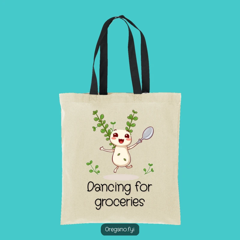 Funny Oregano Tote Bag: Dancing Kawaii Herb Accessory for Shopping