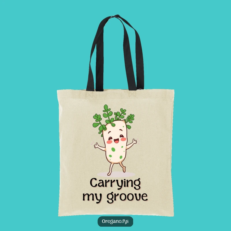 Funny Kawaii Oregano Jig Tote Bag: Dancing Herb Shopping Bag